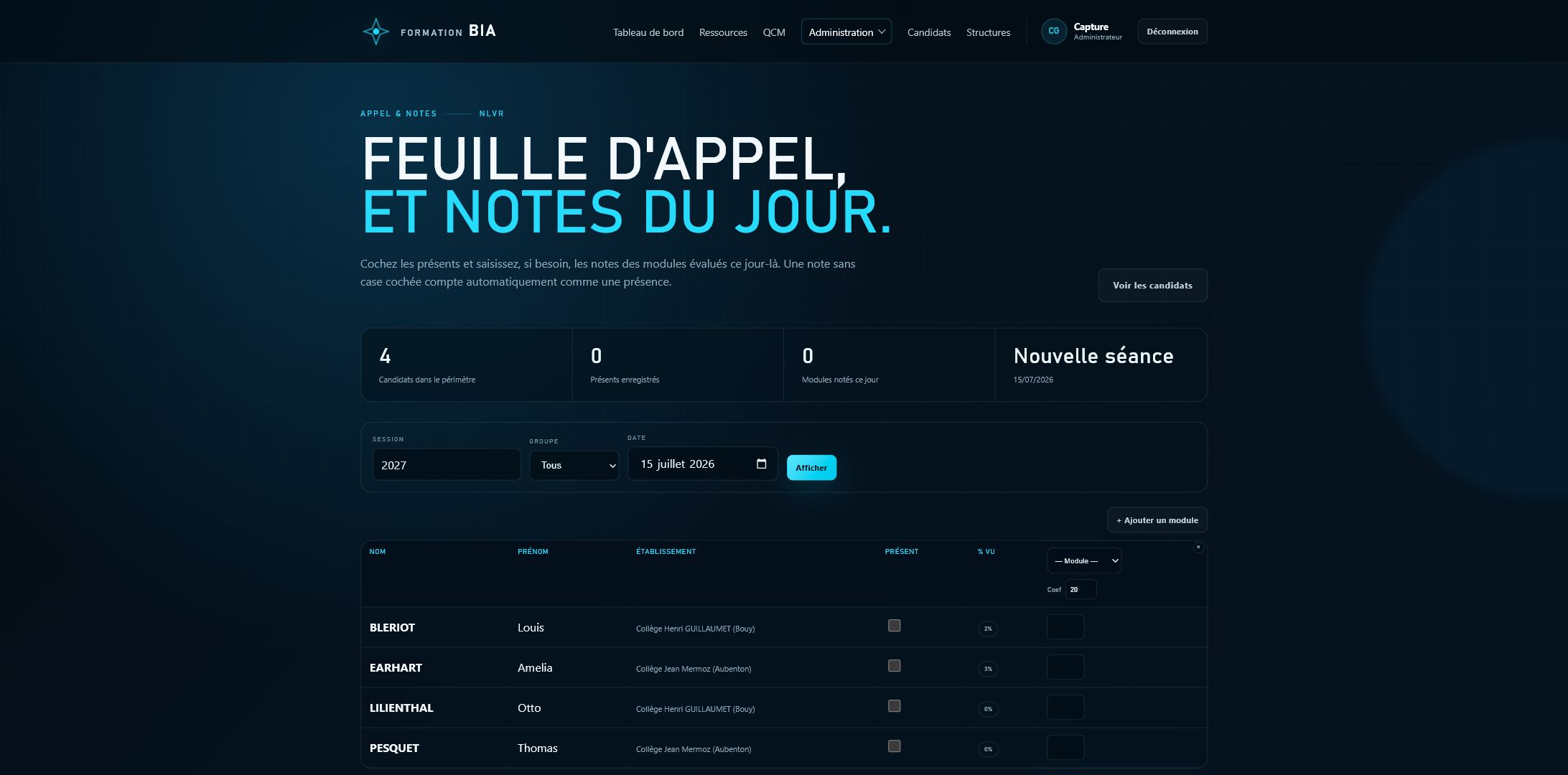 Feuille d’appel et de notes de NLVR